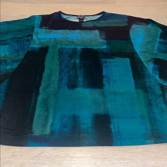 CLARA SUNWOO watercolor dolman sleeve top blue green art deco wearable artsy - Picture 7 of 9